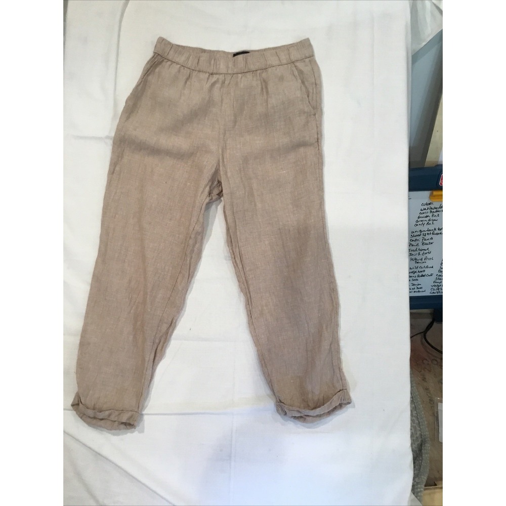 Rachel Roy 100% Linen Pants Women Large Khaki capri coastal preppy elegant